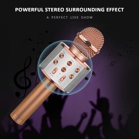 Mighty Rock Wireless 4 in 1 Bluetooth Karaoke Microphone, Handheld Portable Karaoke Machine, Home KTV Player with Record Function, Compatible with Android & iOS Devices